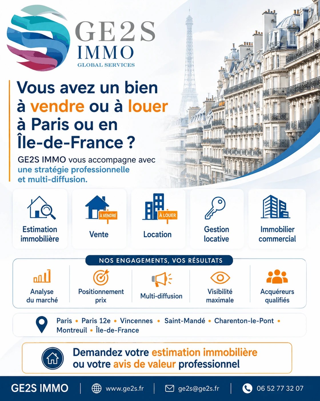 Avis de valeur avant vente ou location : pourquoi il faut commencer par là — visuel GE2S IMMO