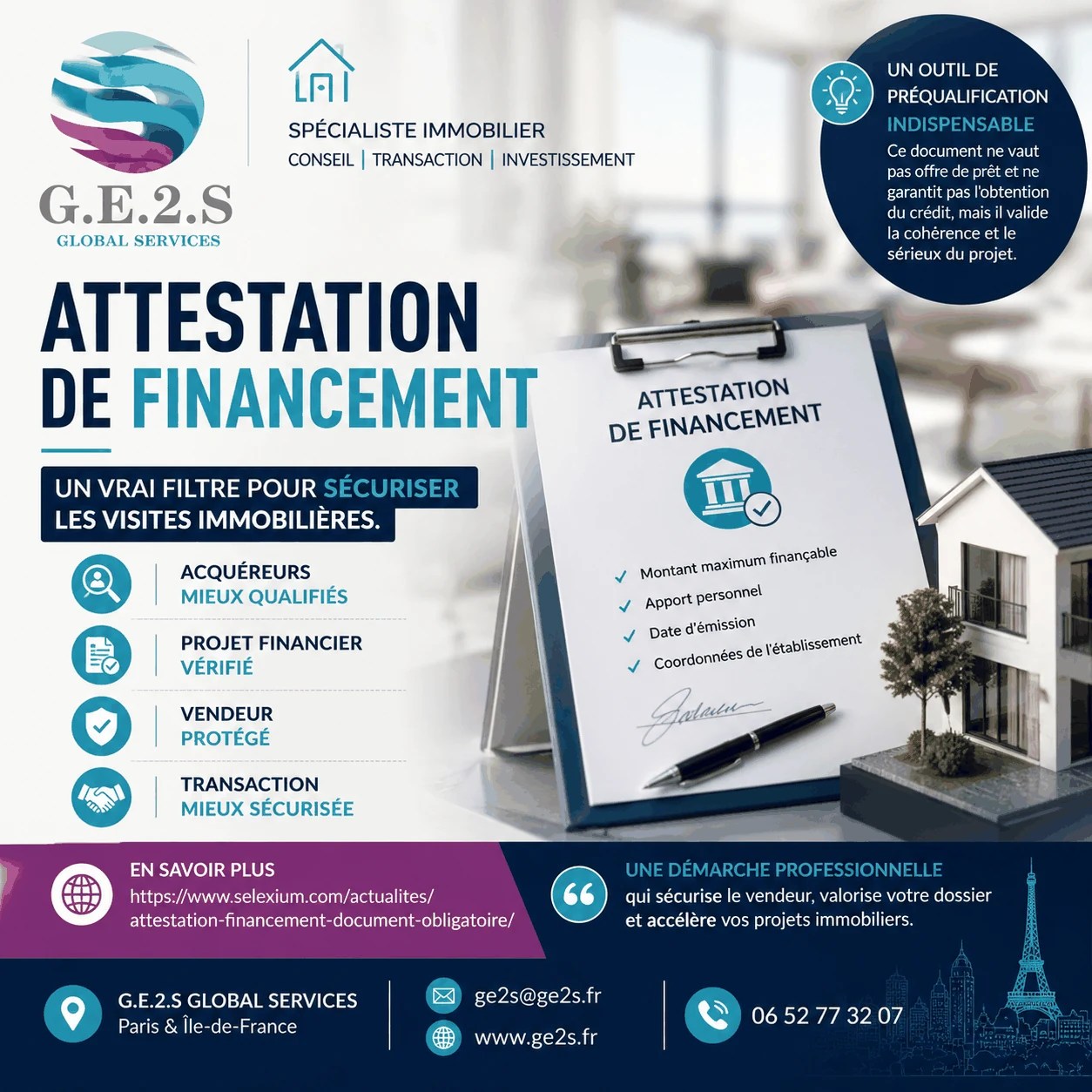 Attestation de financement : filtrer les visites et protéger le vendeur — GE2S IMMO